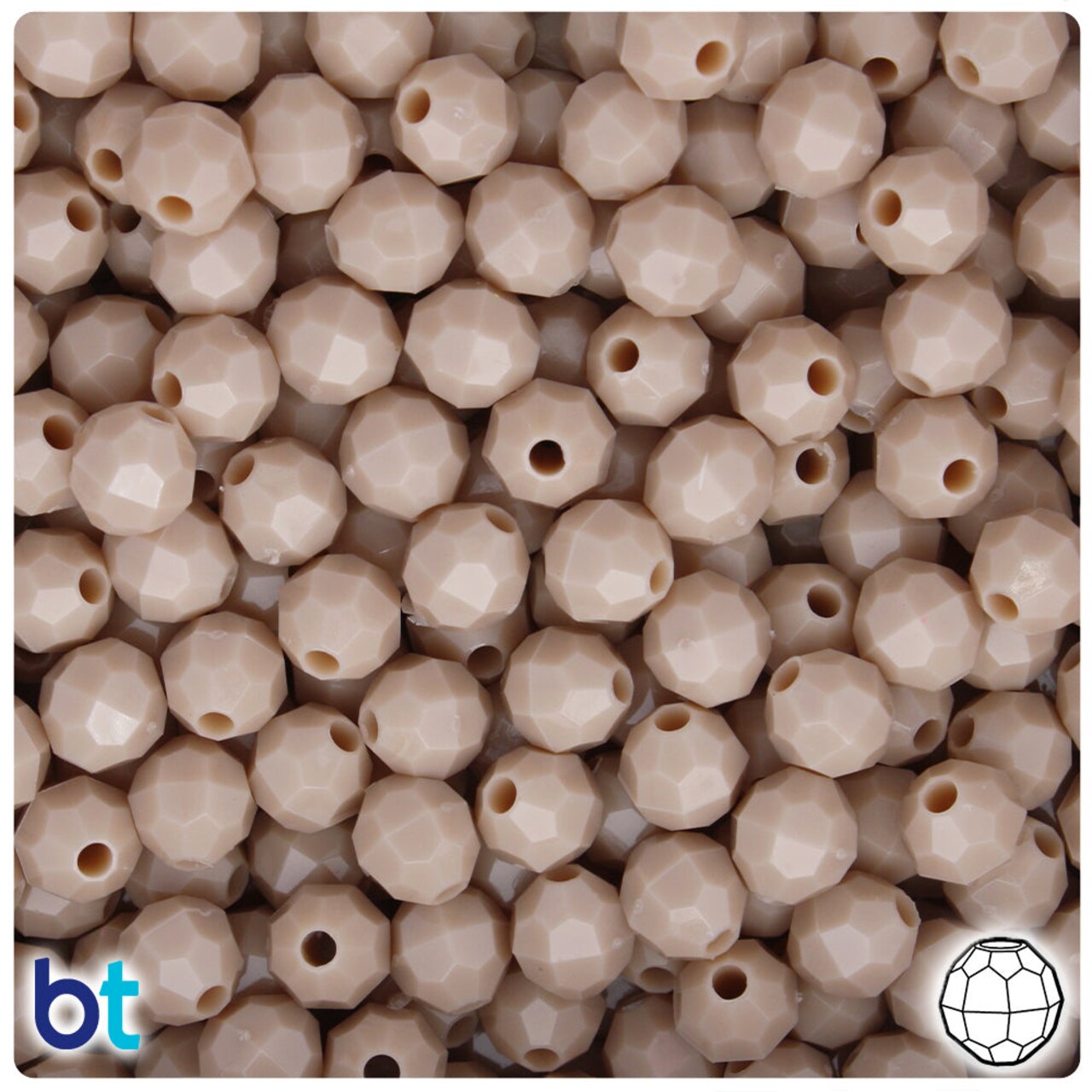 BeadTin Dark Ivory Opaque 8mm Faceted Round Plastic Craft Beads (450pcs)